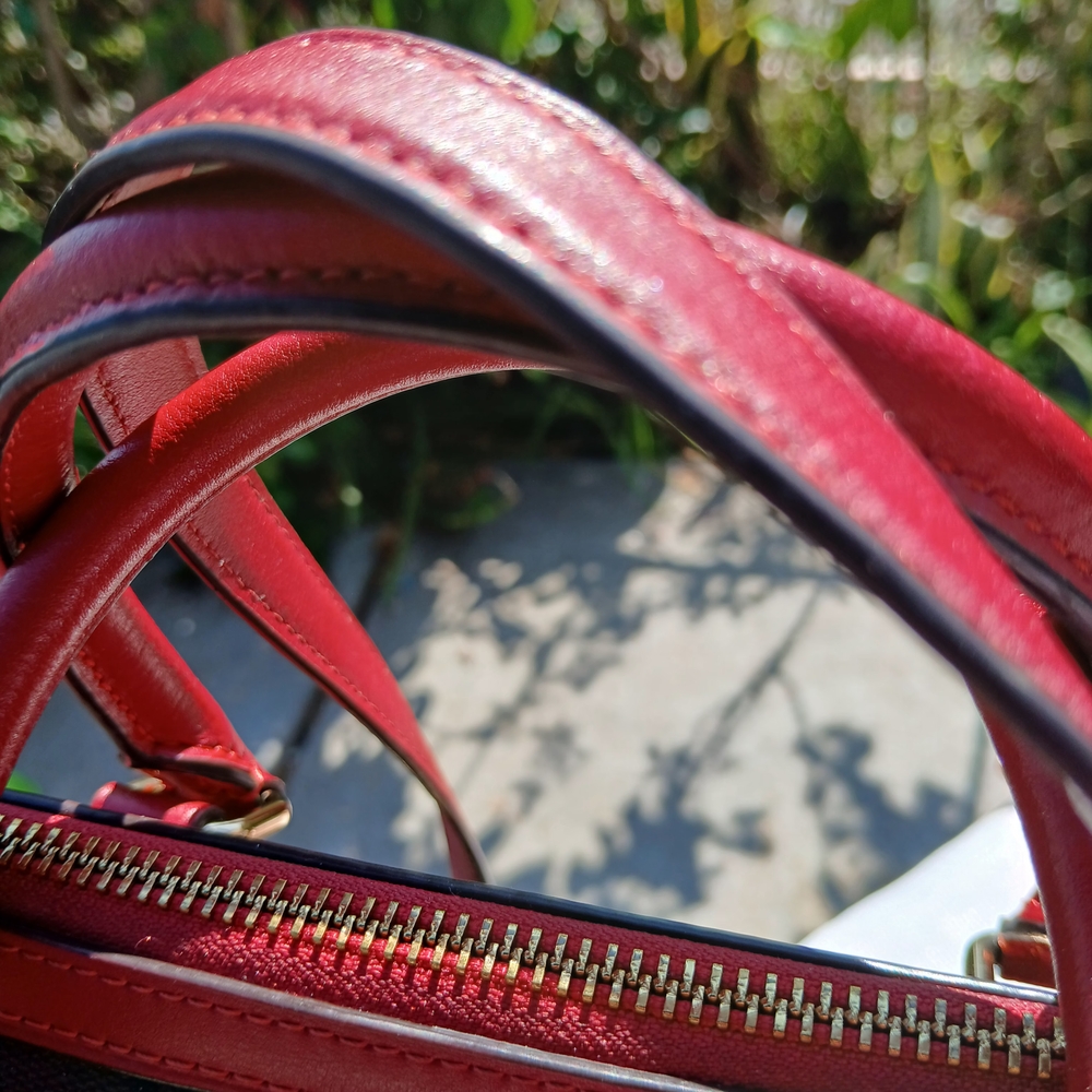 Coach Red and Brown Satchel with Signature Design - Picture 5 of 7